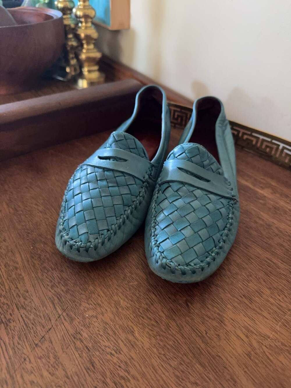 Robert Zur Women's Blue Woven Leather Penny Loafer Driving Moccasins